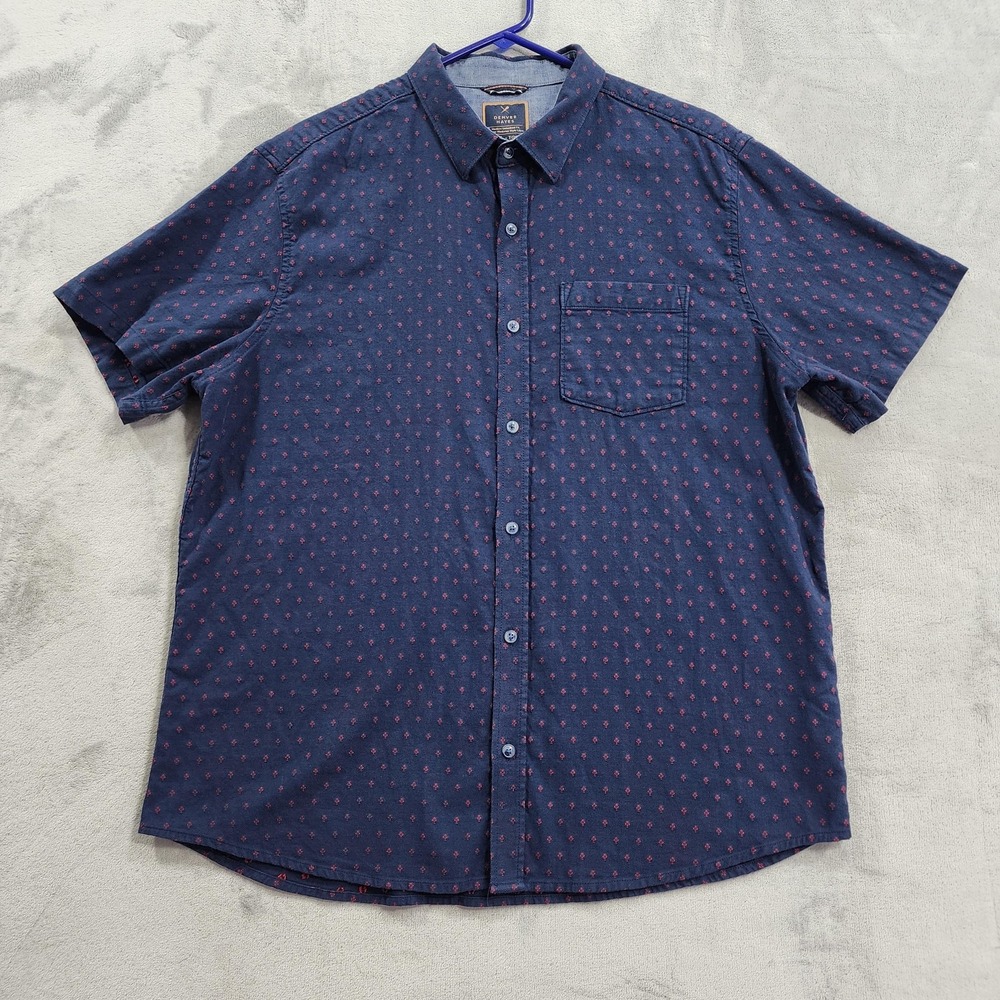 Denver Hayes Shirt Mens XL Blue Geometric Short Sleeve Button Front Casual